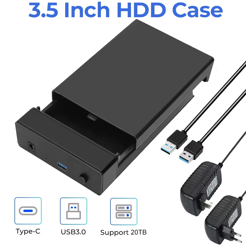 Caja HDD de 2,5 3,5 pulgadas tipo C y USB3.0 carcasa de disco duro SATA a USB 3,1 lector de disco duro externo adaptador de 20TB para PC portátil