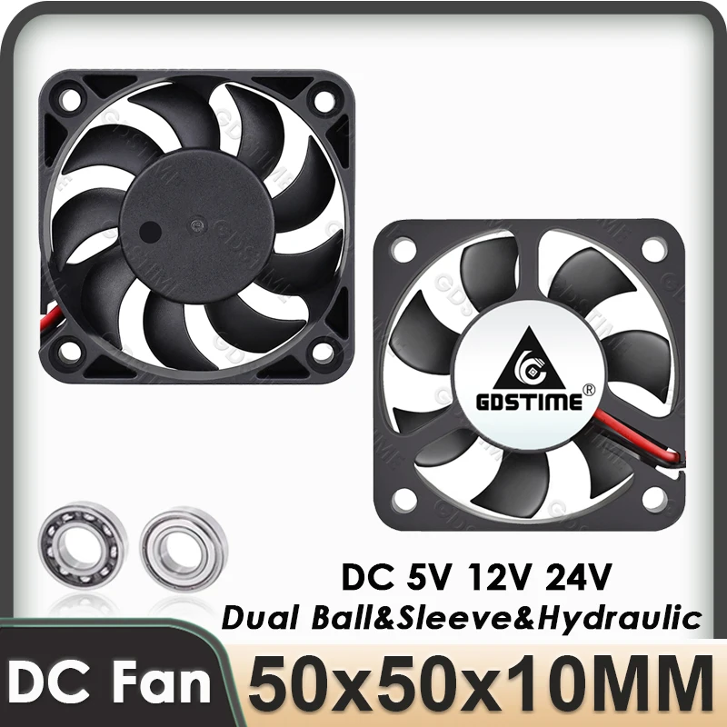 Gdstime-enfriador de caja de ordenador de 5CM, CC de 5V, 12V, 24V, ventilador de bola doble para gabinete de PC, 50x50x10mm, ventilador de refrigeración de radiador de gabinete de Motor sin escobillas