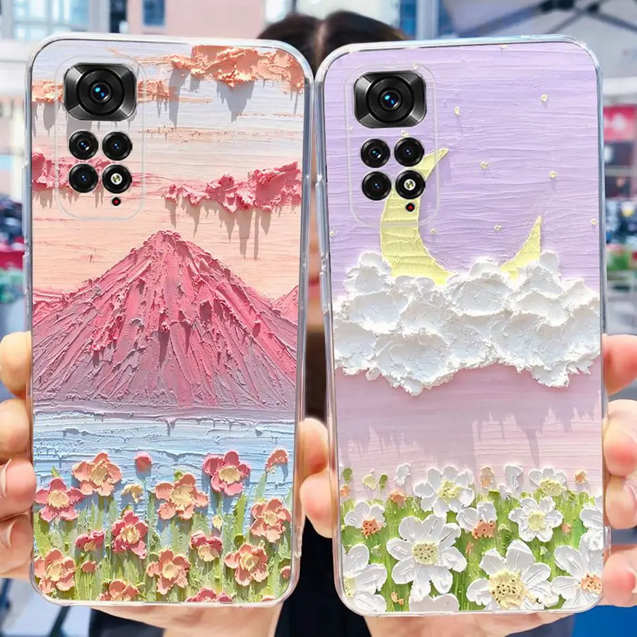 Para Xiaomi Redmi Note 11 11s 4G lindo gato de las flores pintado caso para Redmi Note11 Note11s Global suave silicona TPU fundas de teléfono - imagen 4