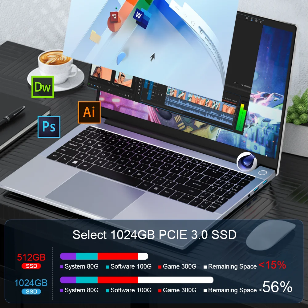 Portátil Ninkear A15 PRO AMD Ryzen ™ 5 6600H hasta 4,5 GHz 15.6' FHD IPS 32GB DDR5 1TB SSD WIFI6 teclado retroiluminado Computadora - imagen 5