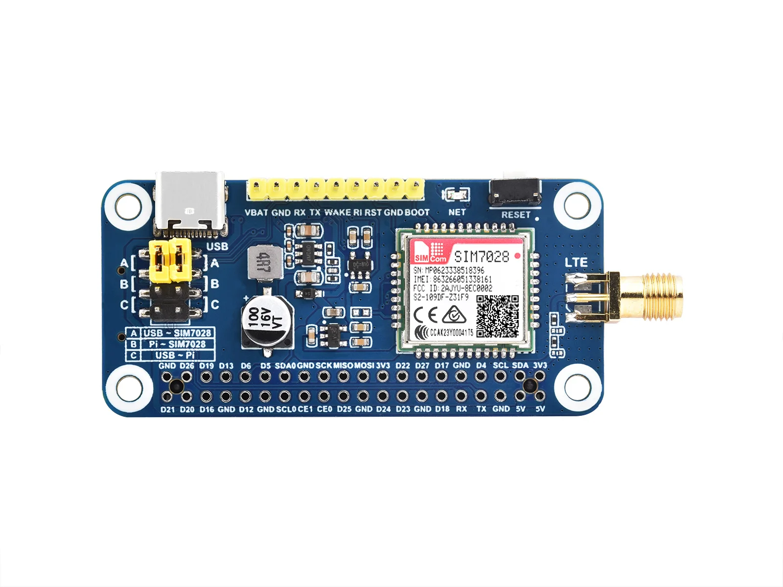 Placa de expansión nb-iot SIM7028, módulo compatible con banda global, comunicación nb-iot, interfaz GPIO de 40 pines con antena GSM - imagen 4