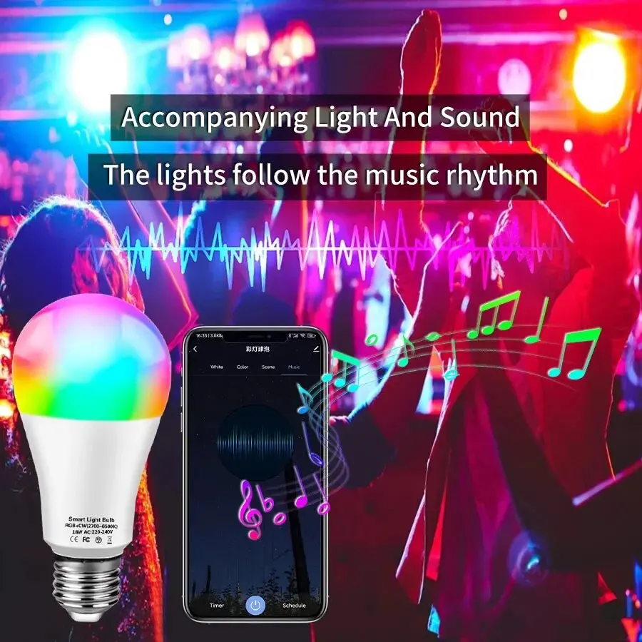 Smart E27 LED Bulb Wireless Bluetooth Tuya APP Control RGB Light Bulbs Room Decor Led Lamp Bombillas Party Atmosphere Lighting - imagen 5