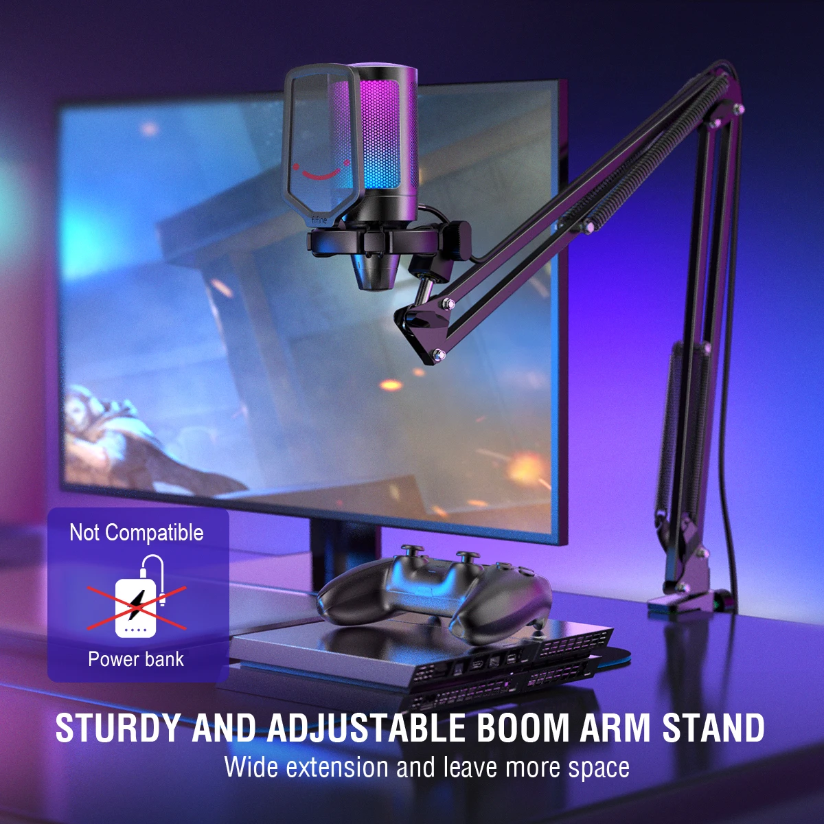 FIFINE Kit de micrófono para juegos USB para PC, juego de micrófono cardioide de condensador PS4/5 con botón de silencio/RGB/soporte de brazo, para transmisión de vídeo-A6T - imagen 5