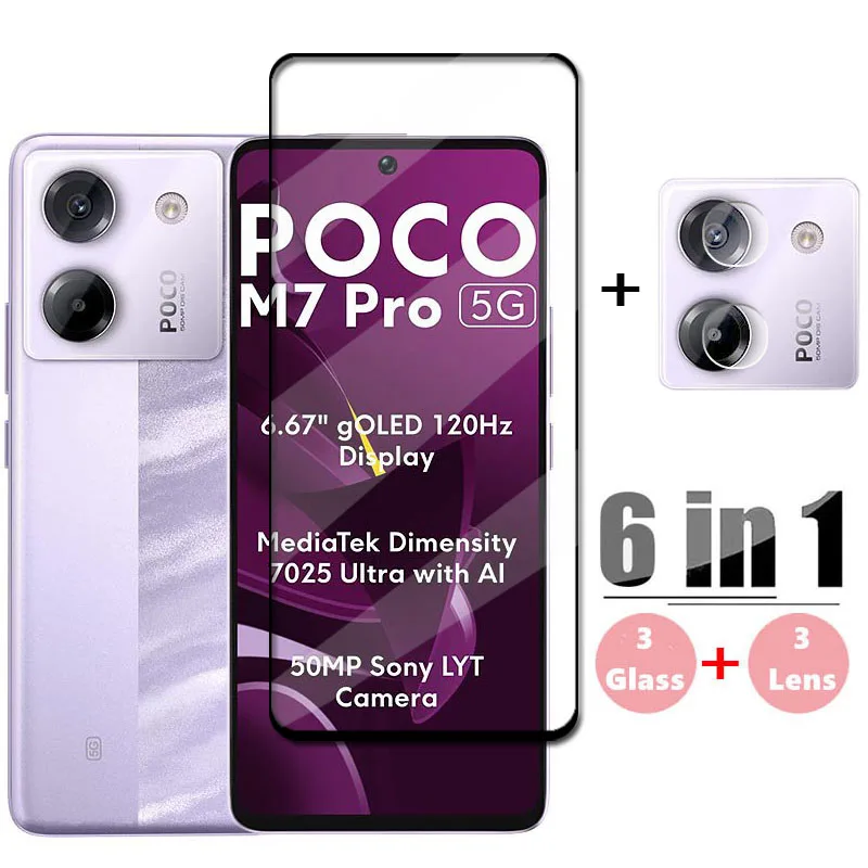 Para Poco M7 Pro 5G pantalla de cristal para Xiaomi Poco M7 Pro cubierta completa Protector de pantalla de vidrio película protectora 3D para teléfono Poco M7 Pro