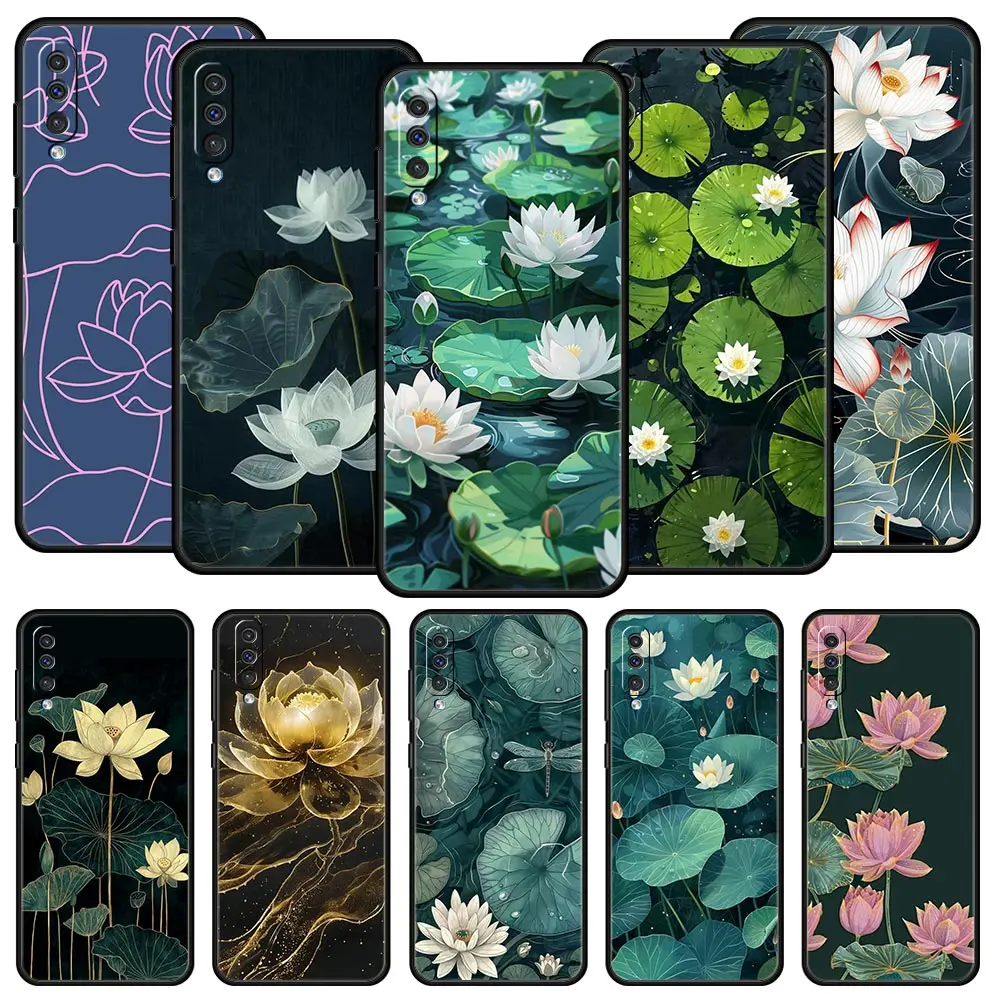 Funda de teléfono con diseño de loto para Samsung A56 A36 A26 A54 A52 A24 A14 A50 A72 A70 A40 A20E A06 A12 A22 A34 A42 A32 A04s A16 5G