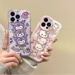 Sanrio-funda de silicona con dibujos de Hello Kitty para iPhone 16, 15, 14, pro Max, 13, 12, 11, 8, 7 Plus, X, XR, XS, Max