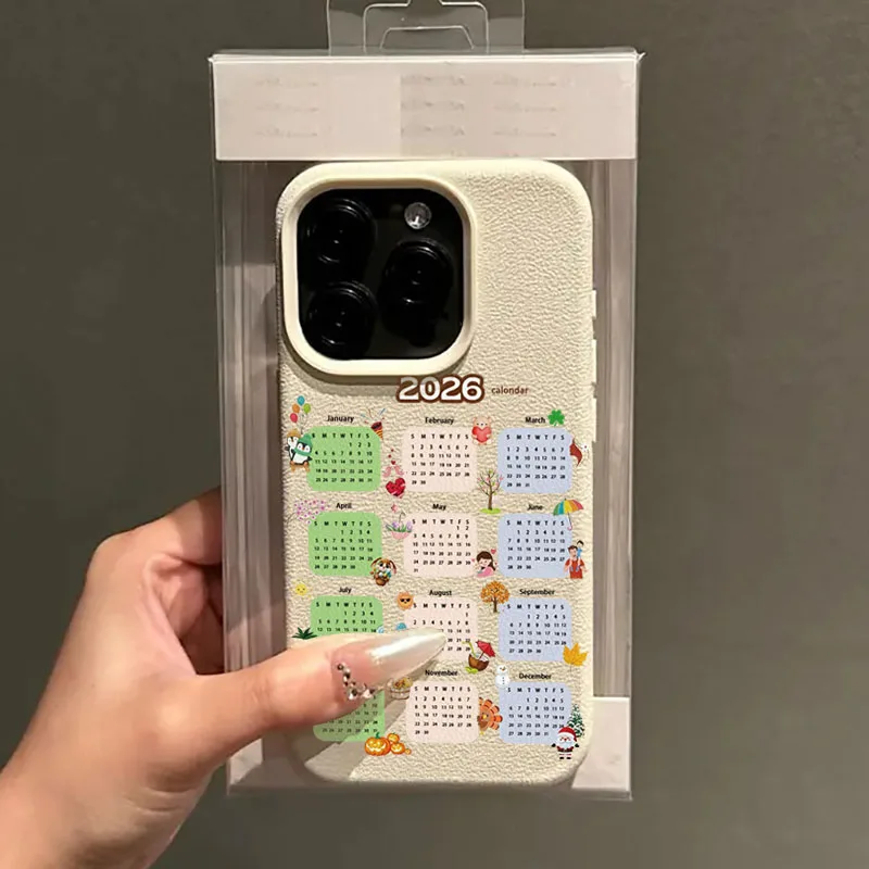Funda de teléfono con textura de lichi con diseño de calendario 2026 para iPhone 17 16 15 14 13 12 11 Pro Max 17 Air 15 14 Plus X XS XR 16E, funda suave - imagen 4