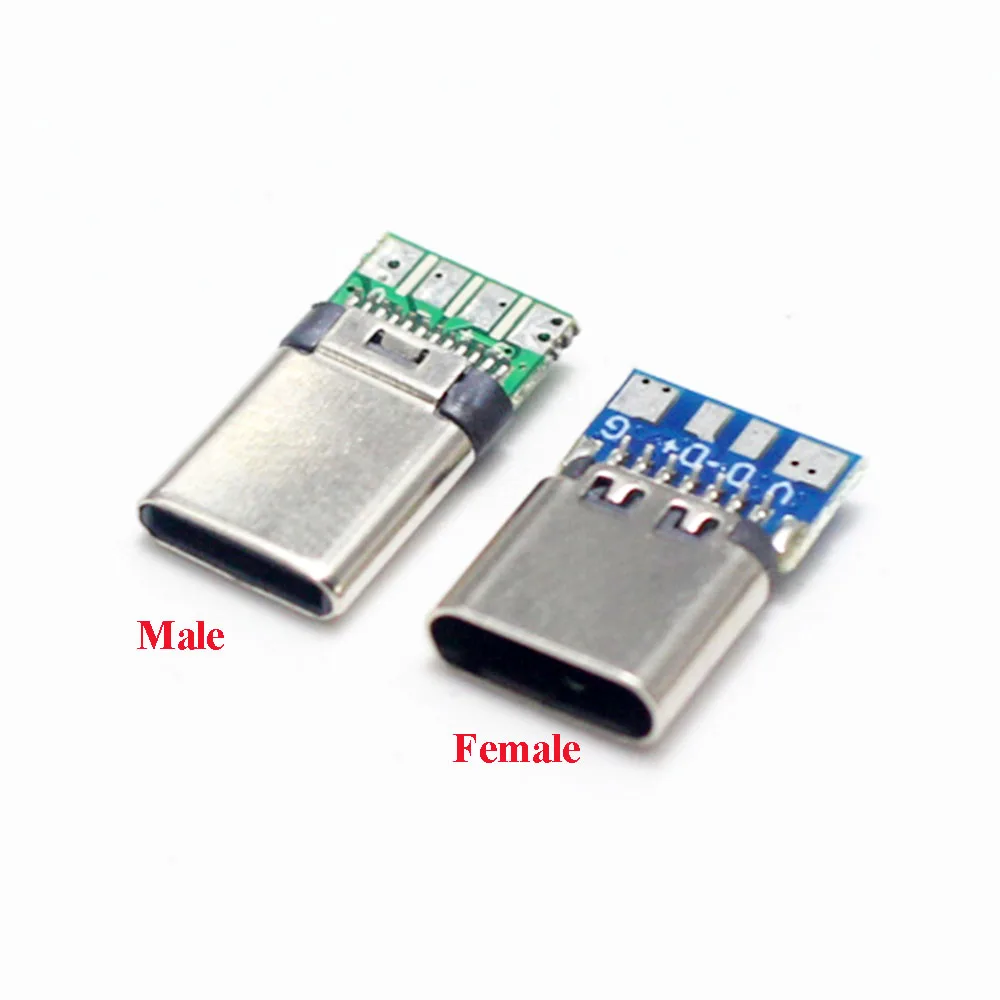 Conector USB 3,1 tipo C, adaptador de receptáculo de enchufe macho/hembra de 24 pines a Cable de soldadura y Cable de 24 pines, compatible con placa PCB, 10 Uds. - imagen 4