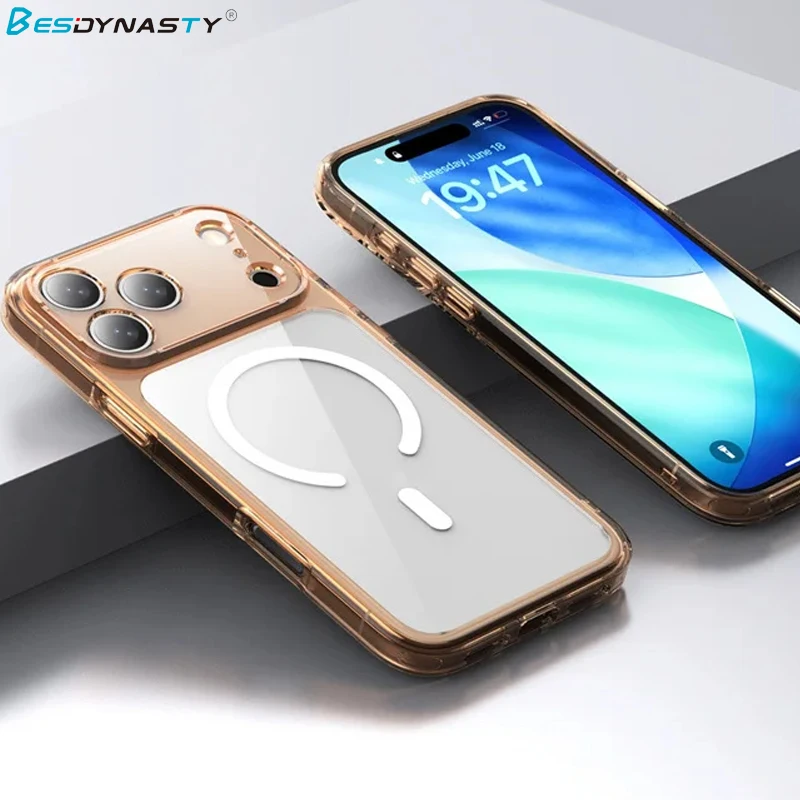 Funda magnética Magsafe transparente de lujo a prueba de golpes para iPhone 17 Air 17Pro 17 Pro Max, funda trasera dura a prueba de golpes con carga inalámbrica