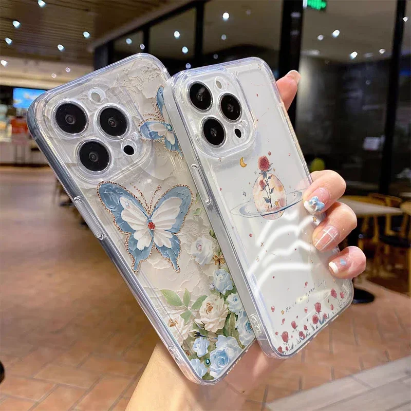 Funda suave de TPU con flores para Samsung Galaxy S25 Ultra S24 S22 S23 Plus Note 20 Ultra 5G S21 S20 S24 FE, funda de planta Floral de mariposa - imagen 5