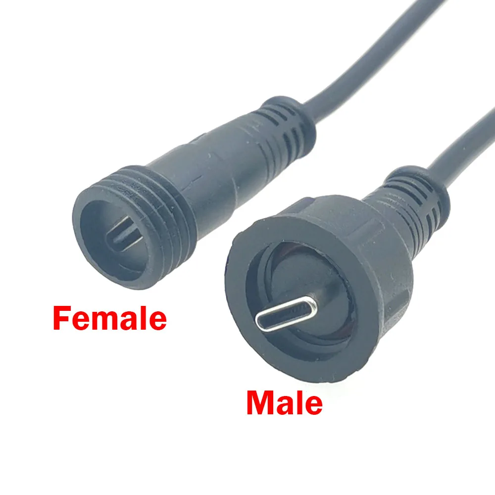 Conector de carga macho y hembra 2P USB tipo C, conector roscado a prueba de agua, puerto de 2 pines, cargador de USB-C, 1 par