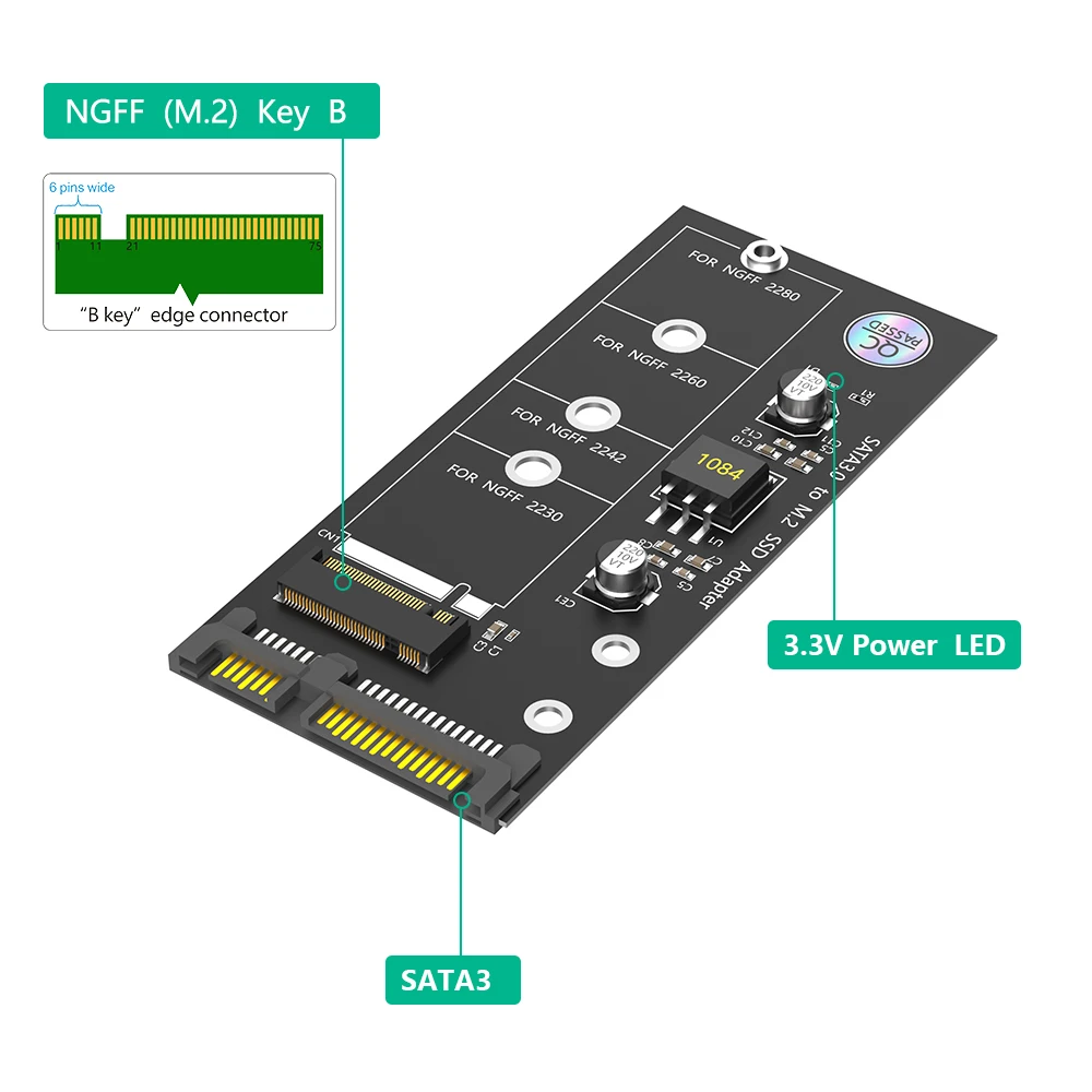 Nuevo Adaptador M.2 NGFF SSD a SATA 3 3,0 protocolo de llave B & M SSD 2280 2260 2242 2230 - imagen 5