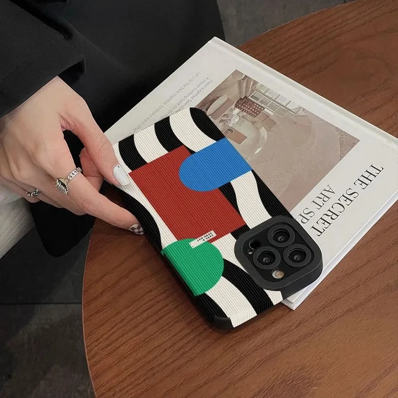 Funda de teléfono Ins con geometría creativa a rayas de cebra para iPhone 11 12 13 14 15 Pro Max Mini 8 7 Plus XR X XSMAX, funda de silicona suave - imagen 5