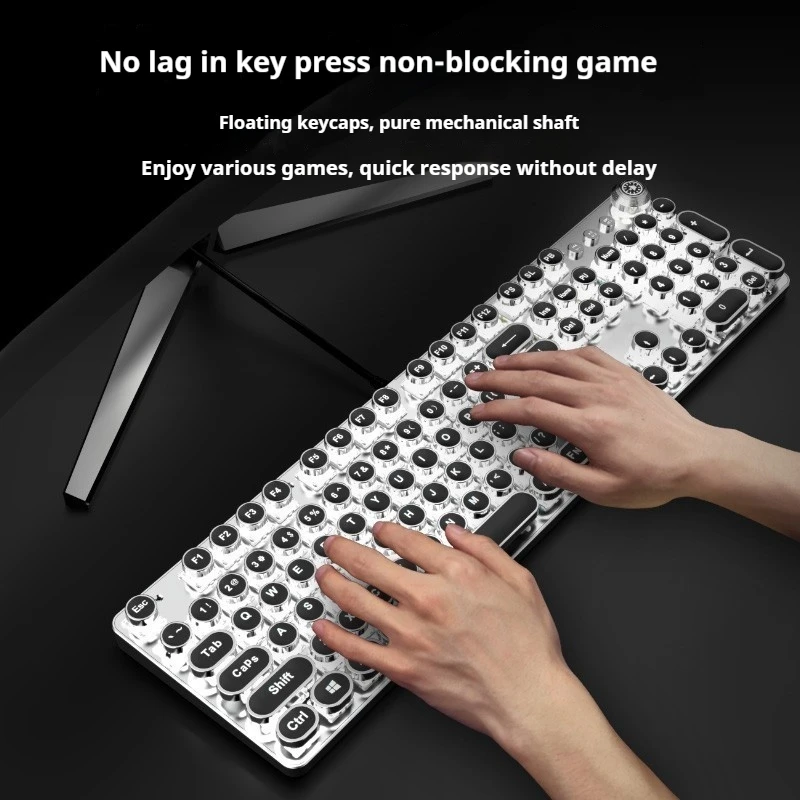 EWEADN TK100 Teclado mecánico Retro Punk interruptor azul luminoso con cable USB ordenador Oficina teclado para juegos eje verde 87/104 teclas - imagen 5