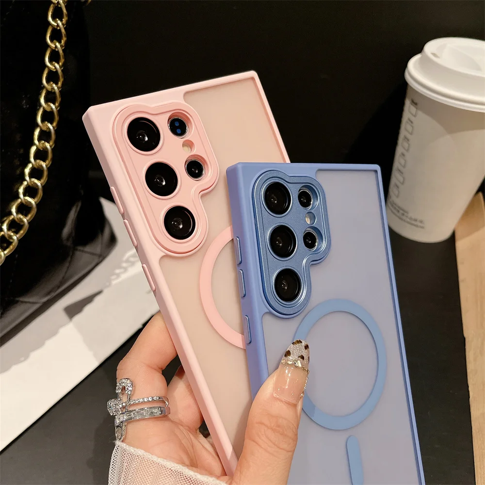 Para Samsung Galaxy mate funda magnética de carga inalámbrica S25 S24 S23 S22 Ultra Plus Magsafe cubierta de lente de vidrio duro a prueba de golpes - imagen 2