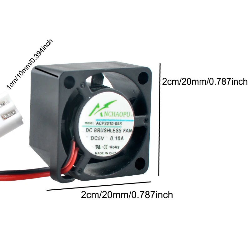 Micro ventilador de refrigeración ACP2010 2cm 20mm 20x20x10mm DC5V 12V 24V 0.10A 2 pines para fuente de alimentación de impresora Raspberry Pi - imagen 3