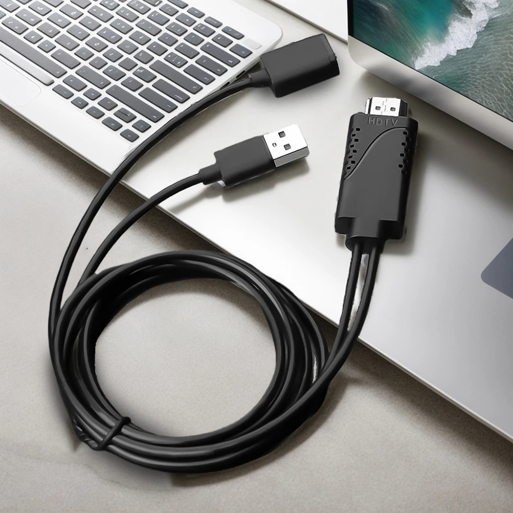 Cable adaptador HDTV macho 2 en 1 USB hembra a HDMI, Dongle de Cable HD de 1080P, convertidor de pantallas de proyector HDTV para iPhone - imagen 5