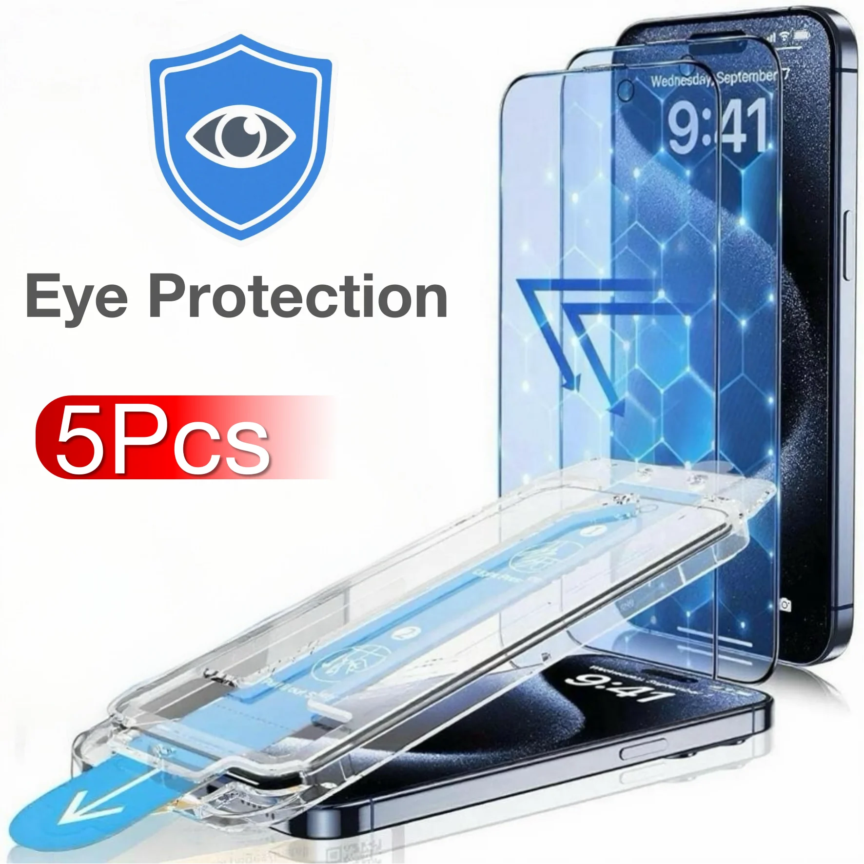 5 uds para iPhone 17 16e 16 15 14 13 12 11 Pro Max XS XR Protector de pantalla de privacidad bloque de vidrio templado protección ocular de luz azul - imagen 2