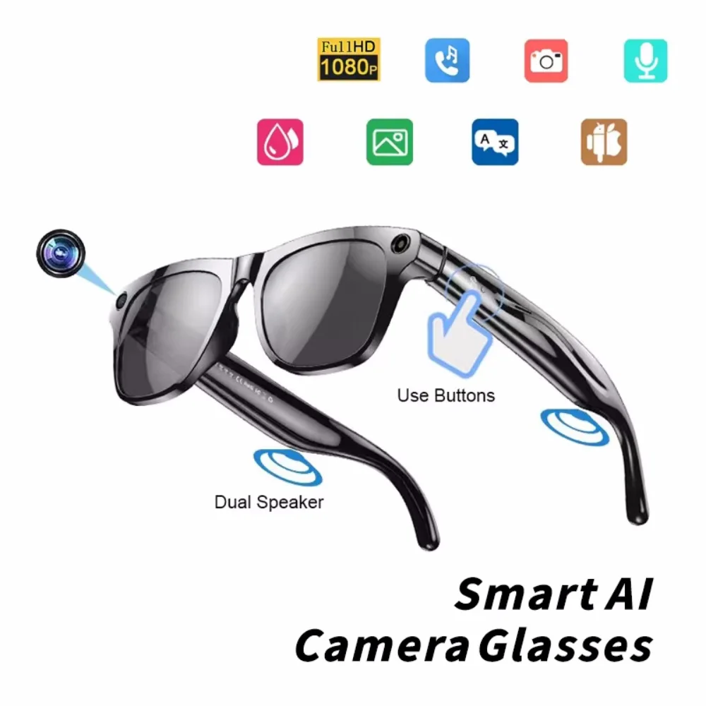 Gafas inteligentes AI de 1080P GPT, cámara multifuncional de 100mp, Chat, Bluetooth, llamada, asistente de voz, reproductor de música, traducción inteligente - imagen 2