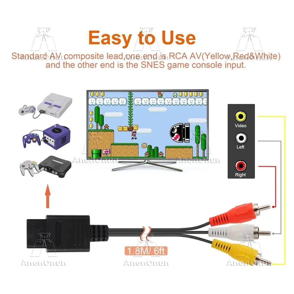N64/Gamecube/SNES/SFC Cable AV de alta calidad 1,8 M/6 pies TV Cable compuesto de Audio y vídeo accesorios de consola de videojuegos Retro - imagen 3
