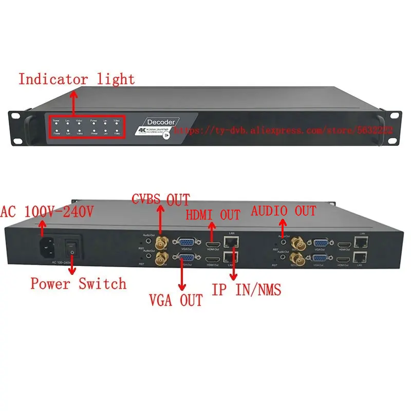 Decodificador de vídeo 4K 1u 4 canales Ultra HD IP a HDMI SDI CVBS VGA para sistemas de TV por cable y IPTV - imagen 5