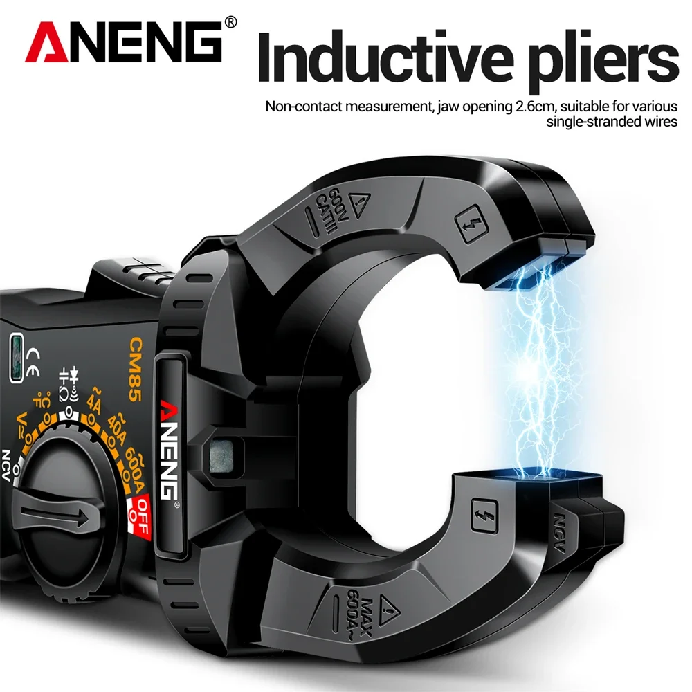 Multímetro medidor de abrazadera 6000 recuentos ANENG CM85 sin contacto medición de voltaje CA de alta precisión 600A corriente NCV herramienta de electricista - imagen 4
