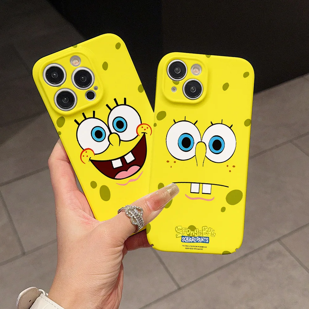 Funda de teléfono con bonitos dibujos de S-SpongeBobs para IPhone 16 15 14 13 12 11 Pro Max XS XR XSMax 6 7 8 Plus, protección brillante HD para PC - imagen 3
