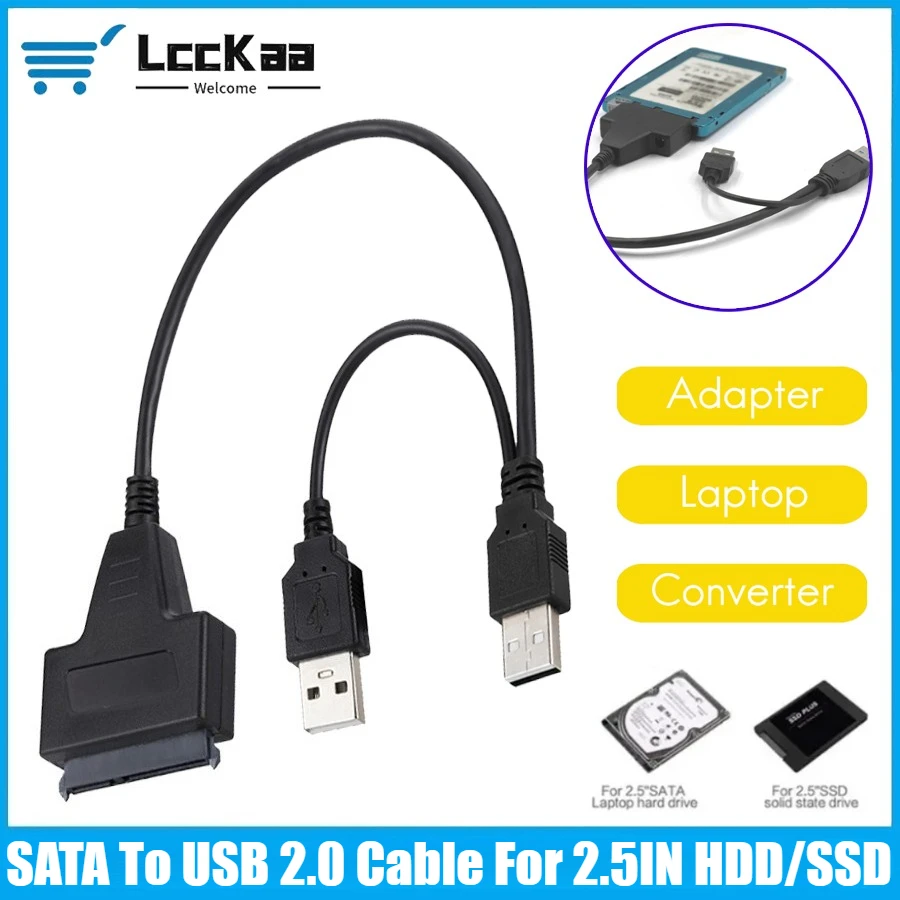 Cable SATA a USB 2,0 para disco duro externo HDD SSD de 2,5 pulgadas, adaptador SATA 3 de 22 pines, Cable convertidor de disco duro para ordenador portátil