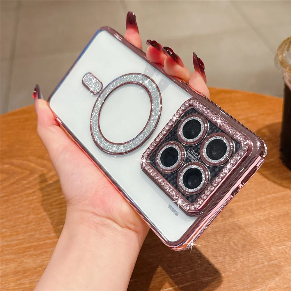 Funda de teléfono transparente con purpurina de diamante para Xiaomi 14T Pro Redmi Note 14 Pro Plus POCO X7 magnética para cubierta de carga inalámbrica Magsafe - imagen 3