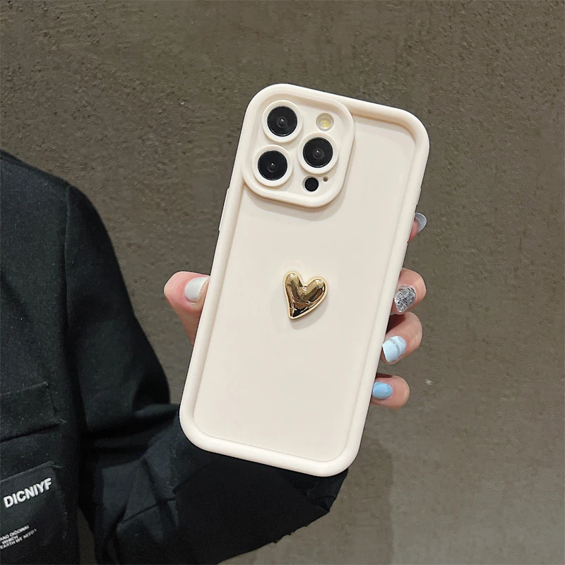 Funda de teléfono con corazón dorado 3D para Xiaomi Mi 14 13 12 11 Lite 5G 13T 12T Pro Poco X6 X5 F5 X3 M6 Pro 4G, funda de silicona suave a prueba de golpes - imagen 3