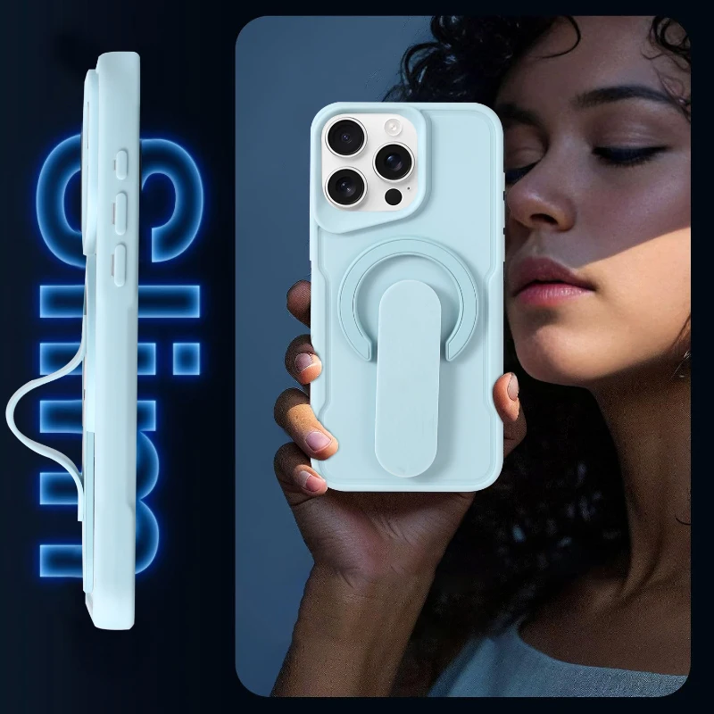 Para Magsafe magnético Push Pull anillo de soporte de lujo Color sólido funda de teléfono para iPhone 16 Pro Max 14 11 12 13 15 Pro Max contraportada - imagen 4