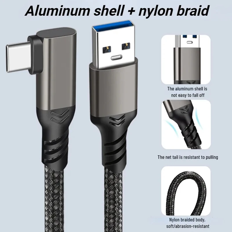 USB 3,2 GEN2 3A 60W codo de 90 grados tipo C Cable conector Usb tipo c para Cable de datos de enlace VR 0,5 M 1M 2M 3M - imagen 4
