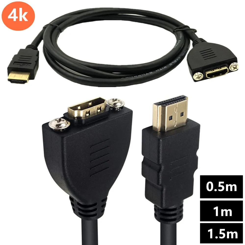 Cable de montaje en Panel compatible con HDMI, Cable de montaje en Panel HDMI de alta velocidad con tornillos, adaptador de extensión HDMI macho a hembra