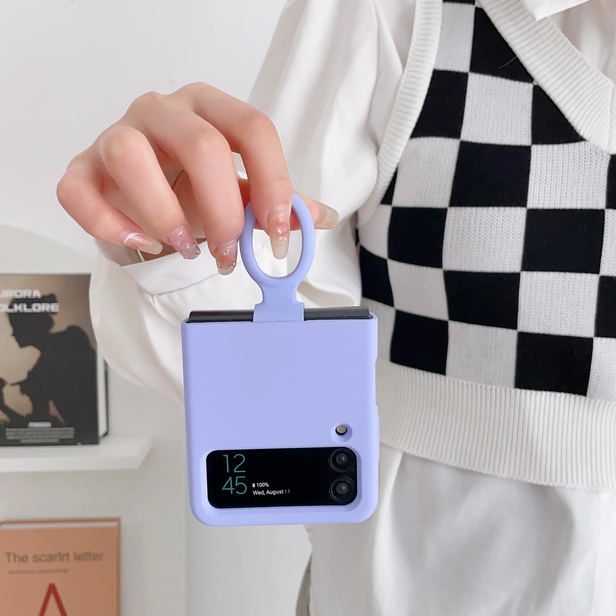 Funda con soporte de anillo de silicona líquida para Samsung Galaxy Z Flip 3 4 5G Flip4 Flip3 Flip2 Flip1, funda plegable de protección completa a la moda - imagen 4