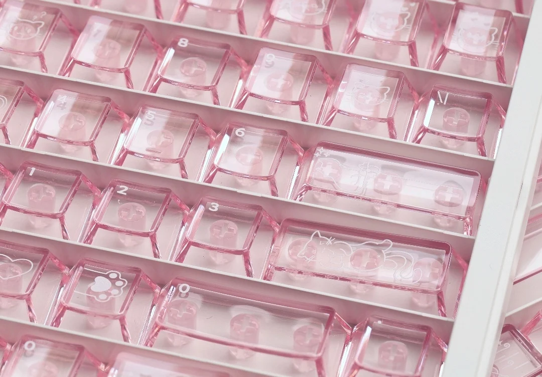 Juego de teclas rosas con tema de salsa de gato, tapas de teclado de PC PBT, teclas transparentes con perfil de cereza para accesorios de teclado mecánico - imagen 4