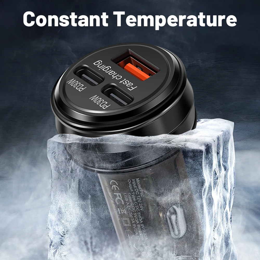 Cargador rápido de 80W, 3 puertos PD, USB, carga de coche, adaptador tipo C para teléfono móvil, cargador rápido en el coche para iPhone, Samsung, Xiaomi - imagen 4