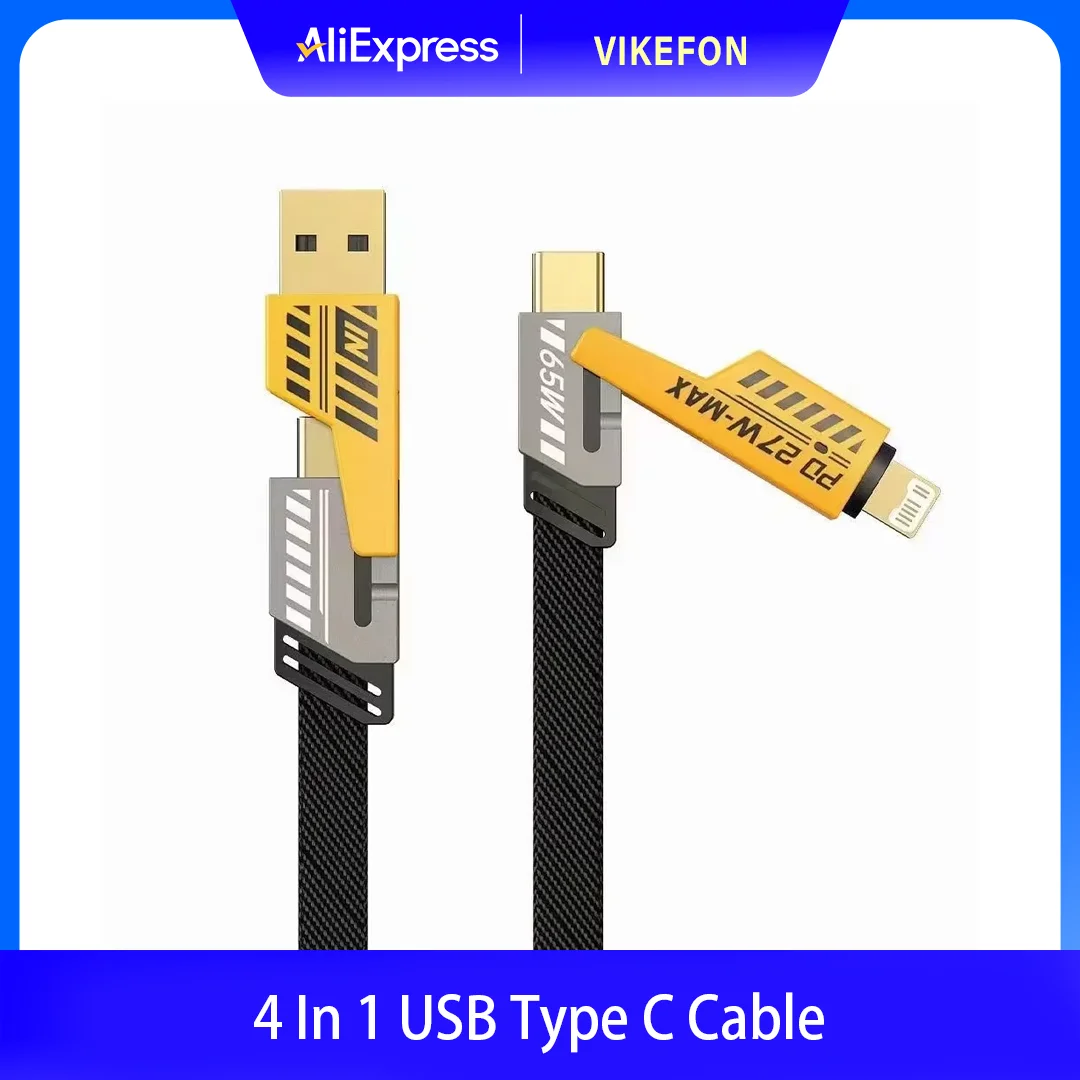 Cable USB tipo C 4 en 1, carga rápida 6A para Huawei, Redmi, Samsung, iPhone 16-12 11, Cable de datos USBC portátil para pared de viaje para teléfono