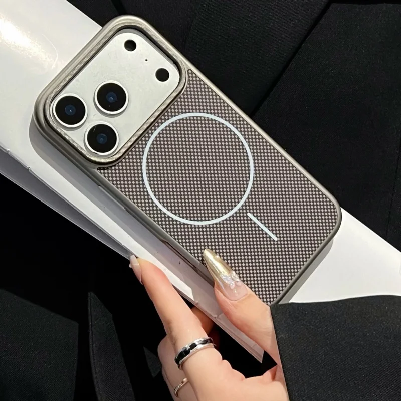 Patrón de celosía de negocios para funda Magsafe para iPhone 17 16 15 14 13 Pro Max cubierta de armadura chapada de carga inalámbrica a prueba de golpes - imagen 4