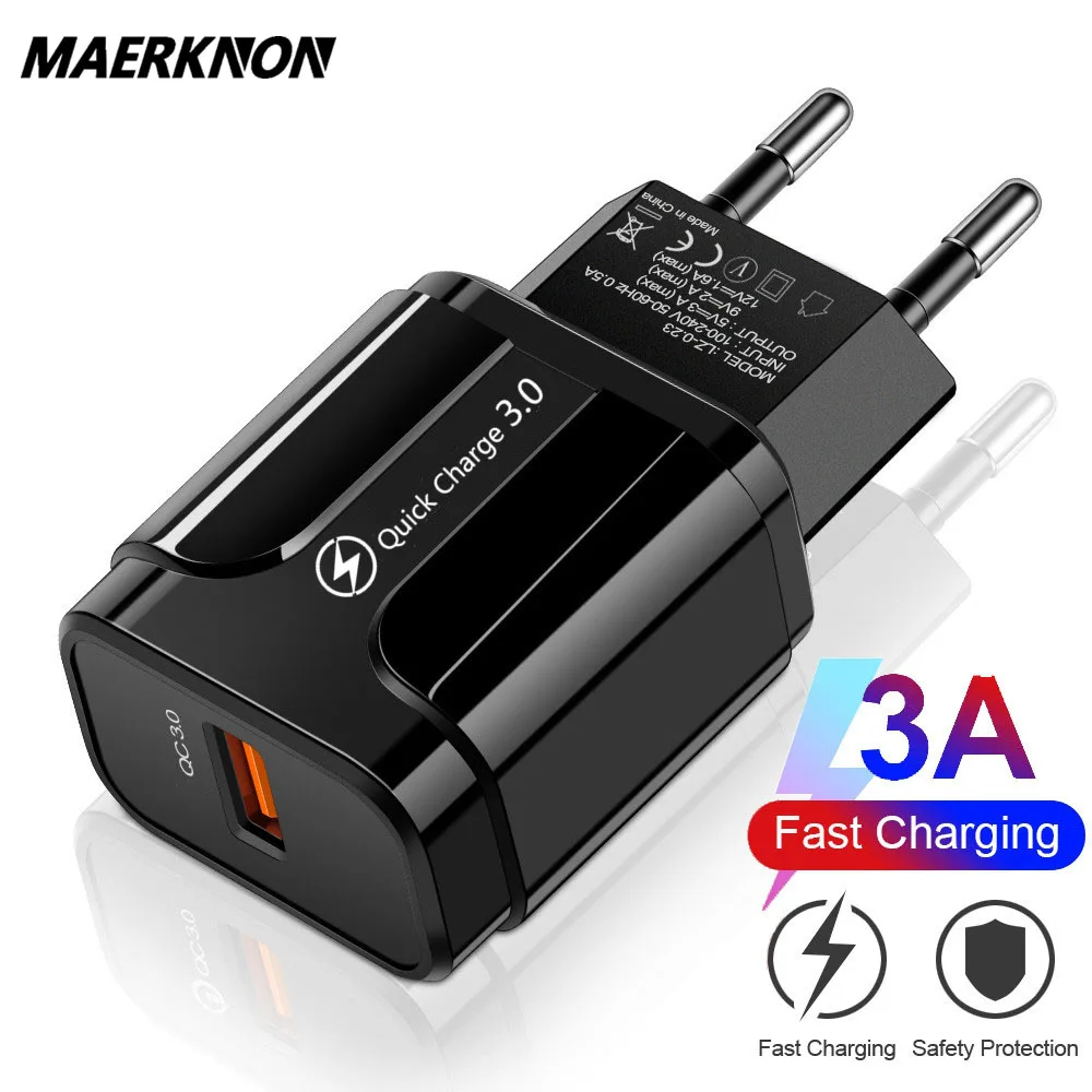 Cargador USB de carga rápida 3,0 de 18W, carga rápida para Xiaomi, iPhone, Samsung, Huawei, teléfono, enchufe UE y EE. UU., adaptador de viaje de pared
