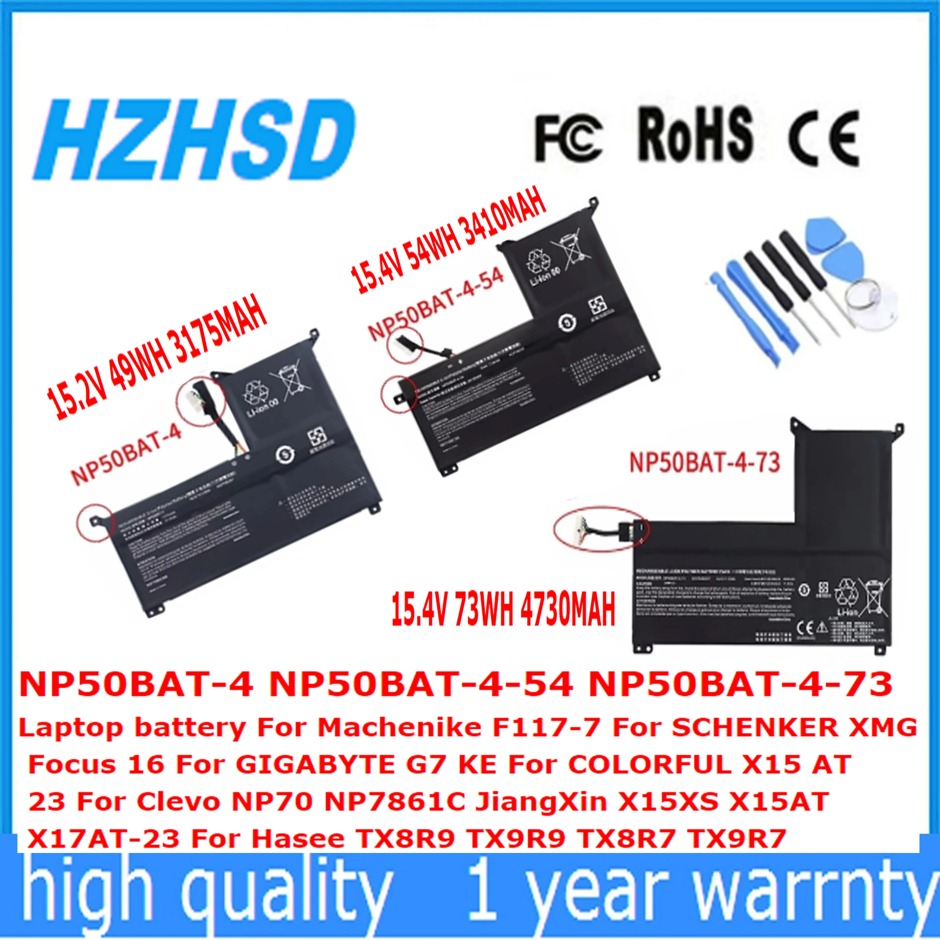 Original NP50BAT-4 NP50BAT-4-54 NP50BAT-4-73 batería del ordenador portátil F117-7 XM Focus 16 G7 KE X15 AT23 para Clevo NP70 NP7861C TX8R9 TX9R9