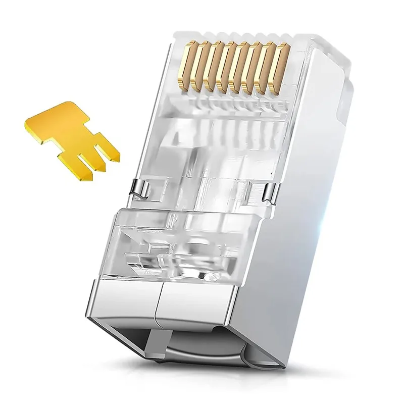 Conector de enchufe Modular con protección de Metal, cabeza adaptadora de Cable, RJ45, RJ-45, 8P8C, red CAT5, CAT5E, CAT6, CAT6A, lote de 100 unidades