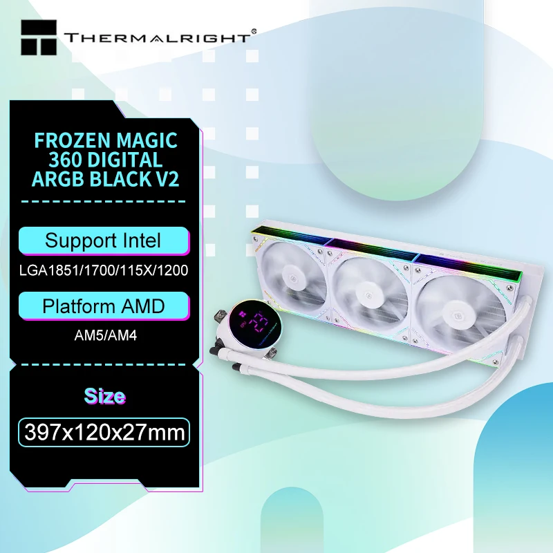 Thermalright FROZEN MAGIC DIGITAL ARGB V2 Radiador de refrigeración por agua con pantalla digital integrada/ventilador de empalme inalámbrico/LGA1851/AM5
