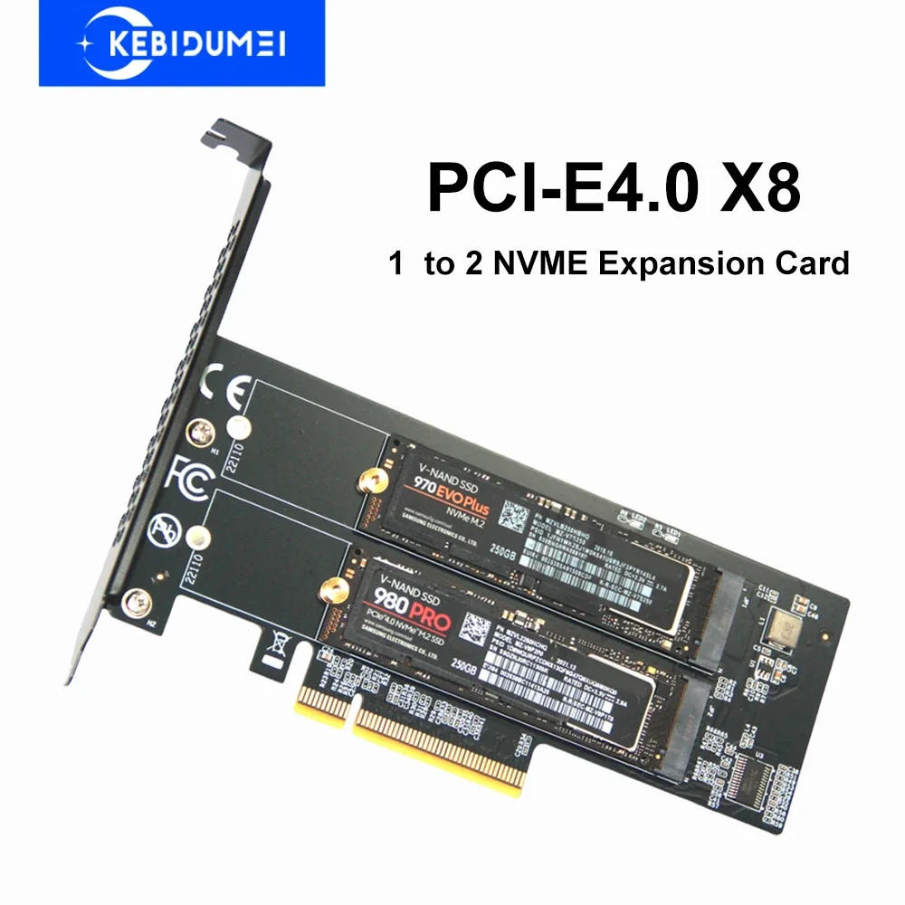 Tarjeta de expansión 1 a 2xNVME PCle4.0 X8 para placa base de PC M.2 NVMe SSD X1 X4 X8 tarjeta de expansión PCIe 3,0 para 2230 2242 2260 2280