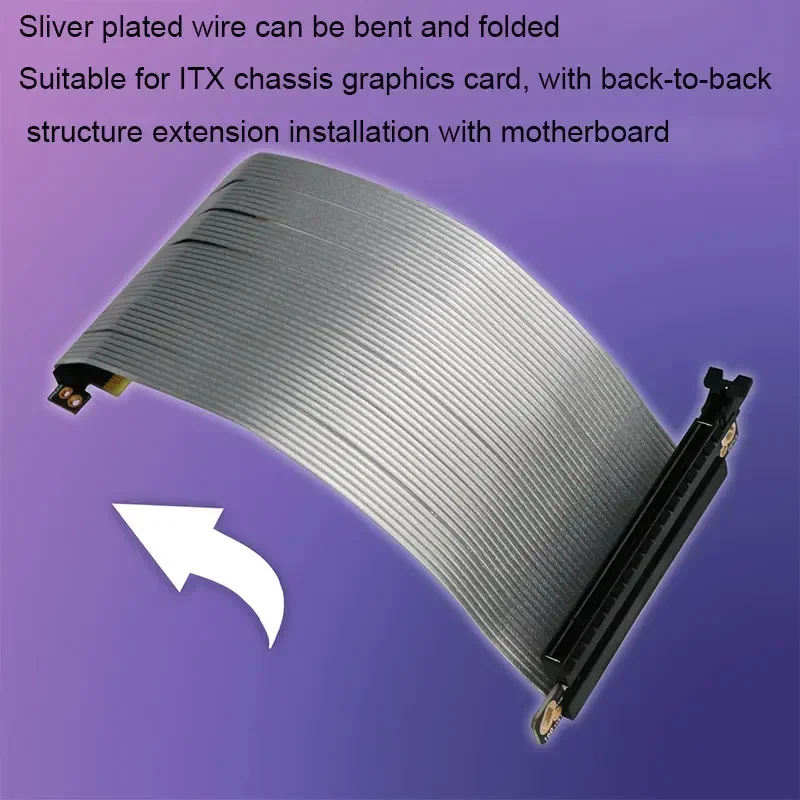 Cable de extensión de tarjeta gráfica de ancho de banda bidireccional PCIe 5,0 X16 GEN5 64 GB/s para carcasa ITX adaptador de extensión GPU plateado - imagen 3