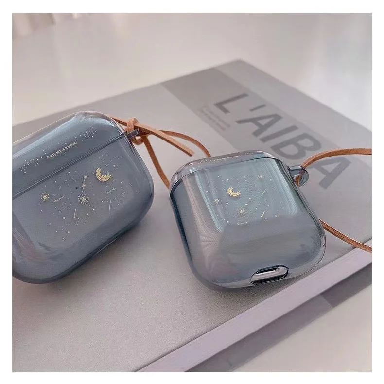 Fundas para auriculares con diseño de estrella y luna para Apple AirPods 1/ 2/ 3/ Pro, funda protectora, accesorios para auriculares, caja protectora, 1 ud. - imagen 2