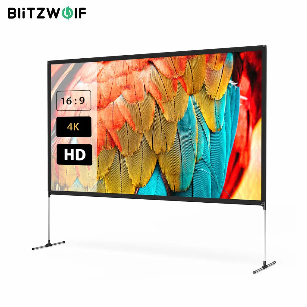 BlitzWolf-Pantalla de proyector BW-VS6 de 80/100 pulgadas, resolución 4K, 16:9, plegable, antiarrugas, fácil instalación, para películas al aire libre