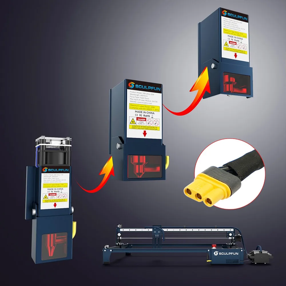 SCULPFUN-cortador láser S30 Ultra 11W con bomba de aire, máquina de grabado de 32 bits de placa base asistida por aire, área de grabado de 600x600mm - imagen 3