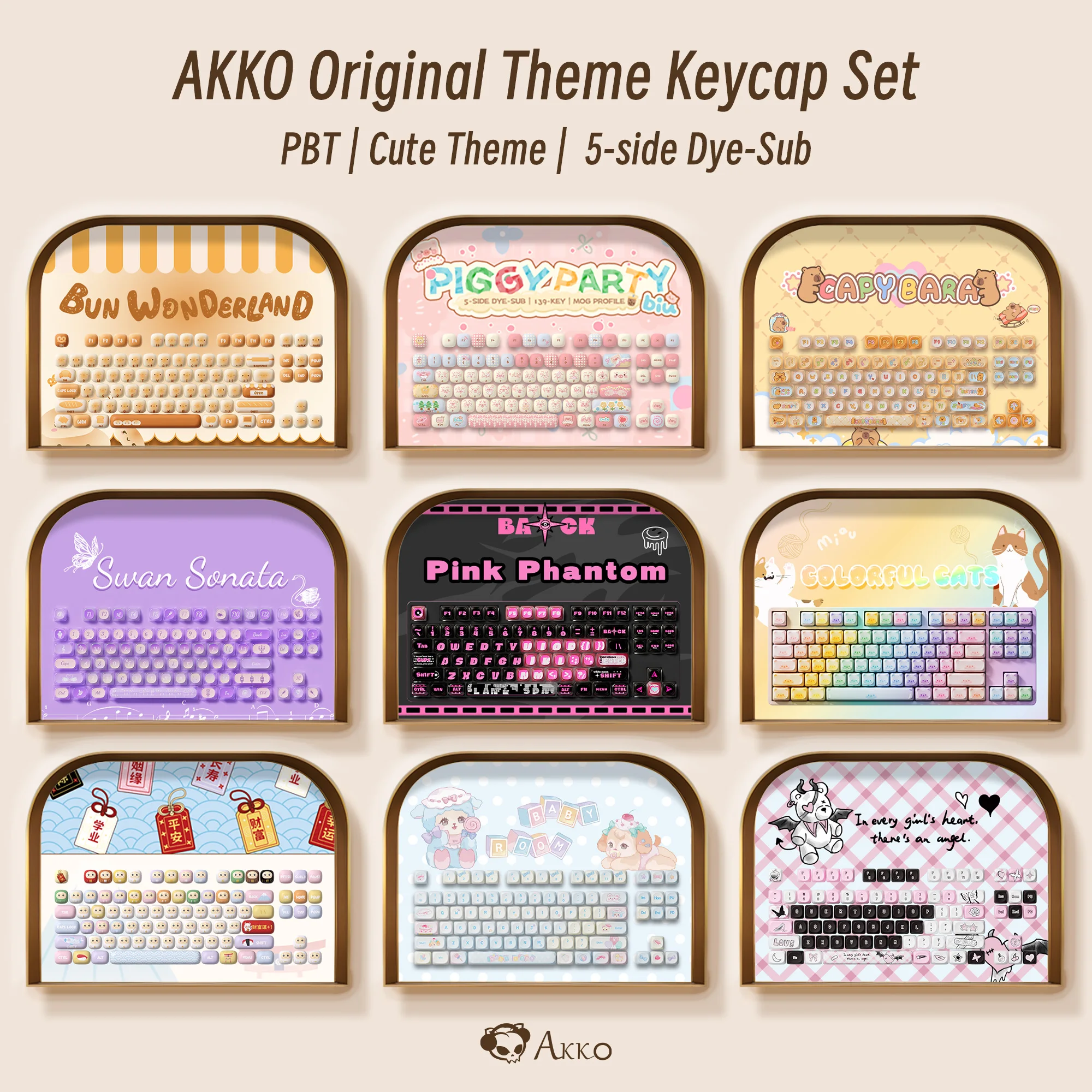 Akko Original lindo tema MOG/MOA/MAO perfil PBT Keycap Set 5 lados tinte-sub ANSI/ISO diseño chica Keycaps regalo redondo moño seta - imagen 2