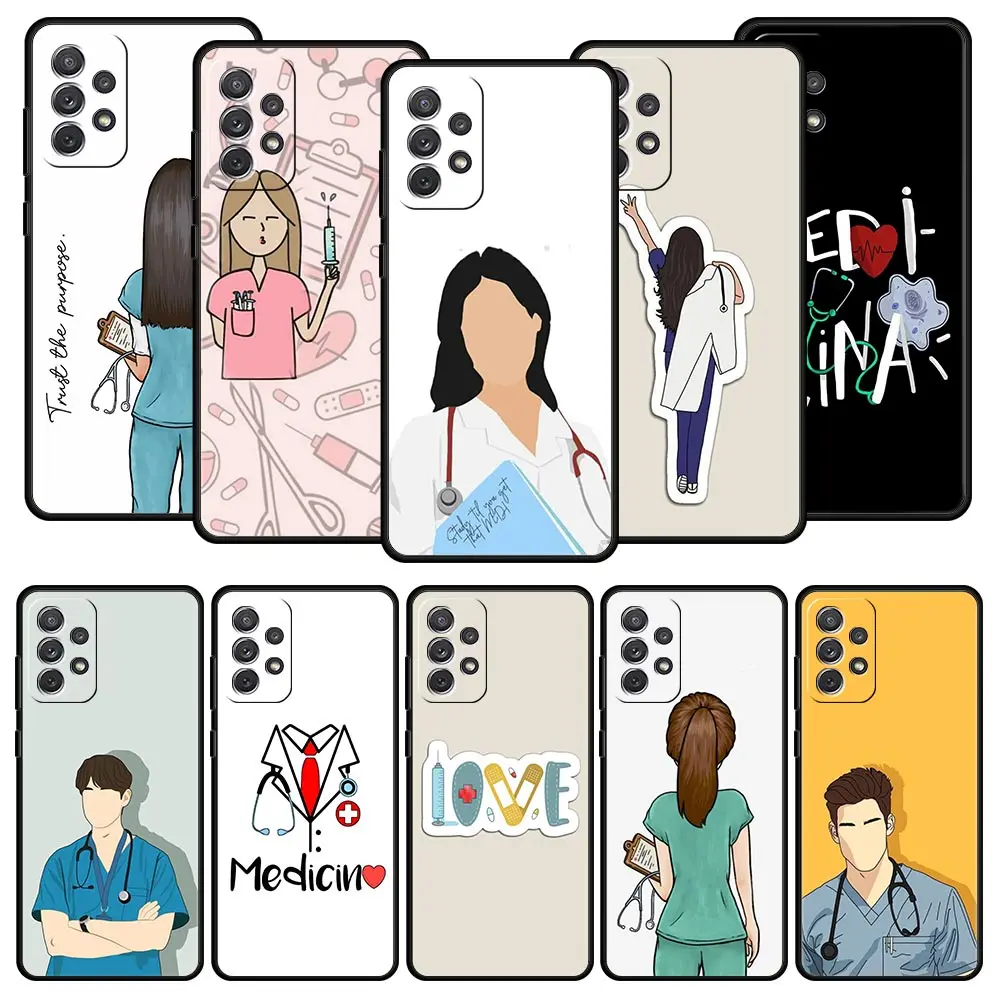 Funda de teléfono para Samsung Galaxy A15 A13 A51 A71 A41 A31 A21S A03S A05 A35 A55 A23 A25 A33 A53 A73 5G cubierta Doctor enfermera médica