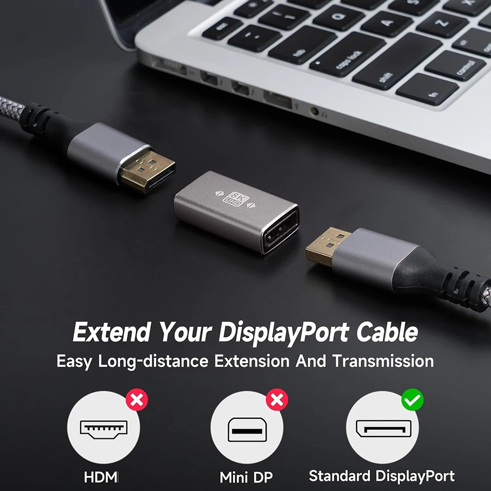 Adaptador DisplayPort1.4 de 90 grados compatible con 8K @ 60Hz 4K @ 144Hz HDR Video aleación Shell DP Cable extensor para Monitor de computadora de escritorio - imagen 4